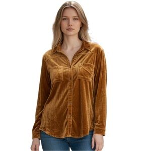 Umgee XL Dark Gold Velvet Button-Up Blouse